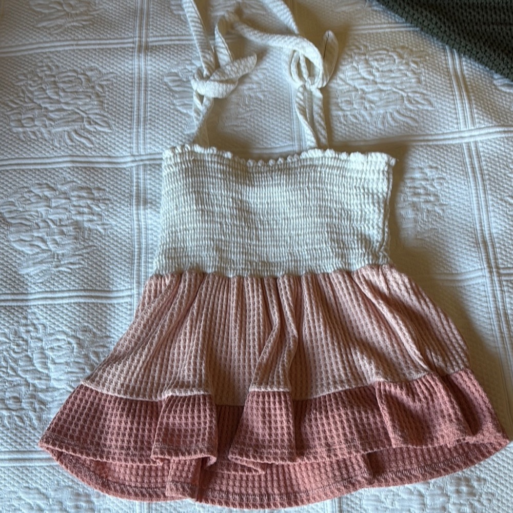 Altar'd State Ivory and Blush Ruffle Tank Top